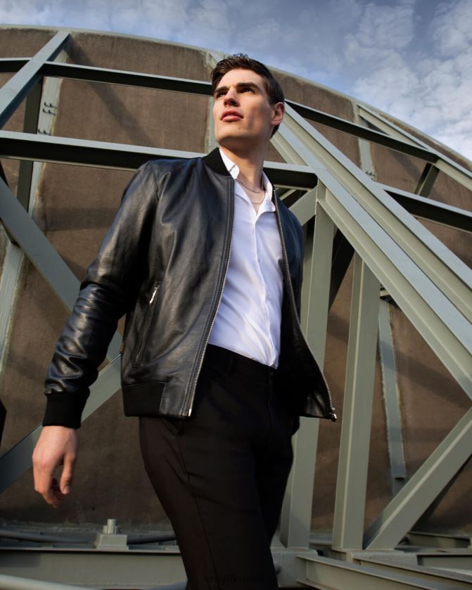 Cruyff أسود رجال جاكيت بومبر من الجلد جوليو Z02JN779 السترة