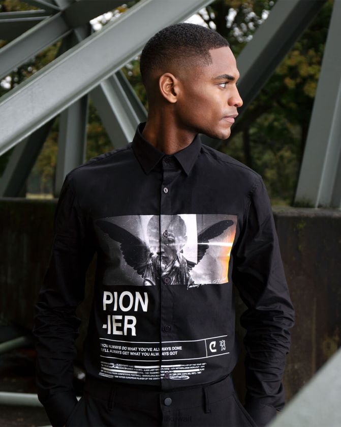 Cruyff أسود رجال قميص سيفا المطبوع Z02JN888 قميص