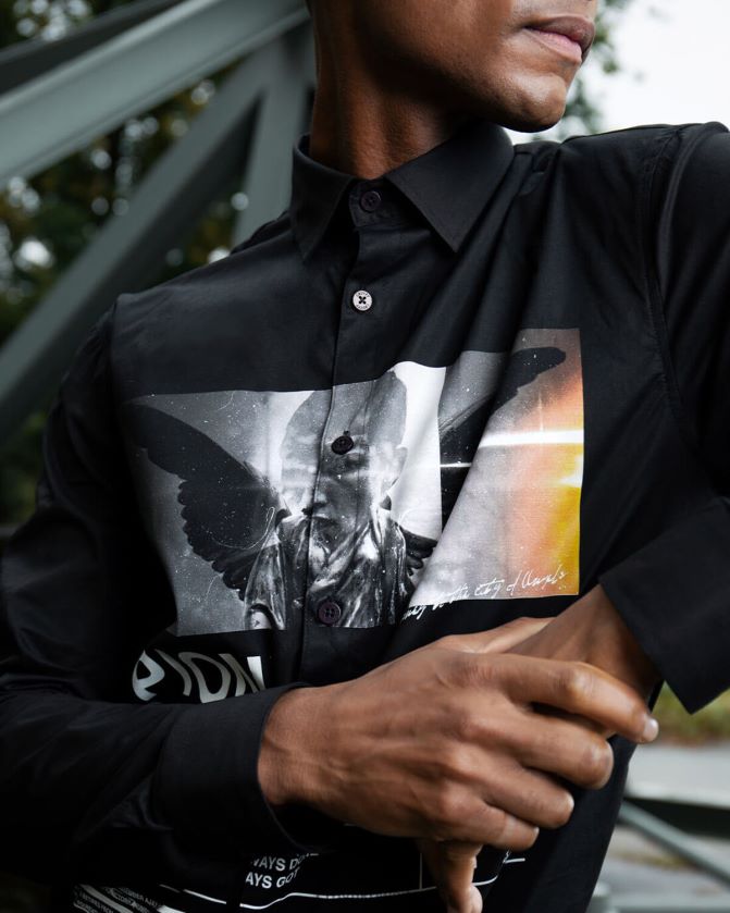 Cruyff أسود رجال قميص سيفا المطبوع Z02JN888 قميص